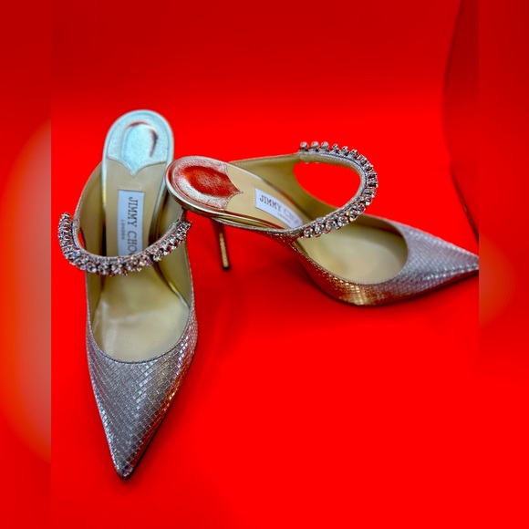 JIMMY CHOO Bing 100 Metallic Mules With Crystal Strap. Size 6 brand new - Picture 3 of 4